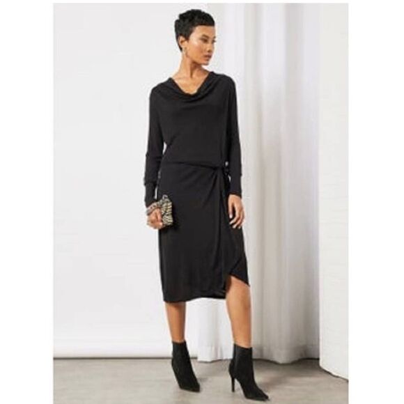 Ted Baker Natural Neyda Jersey Drape Long Sleeve Mini Dress Black Size 4-6 - Picture 1 of 11